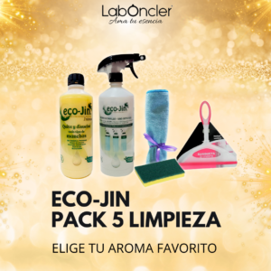 PACK 5 Limpieza ECOJIN+DIFUSOR+RASQUETA LIMPIA CRISTALES+BAYETA MICROFIBRA+ESTROPAJO CON ESPONJA