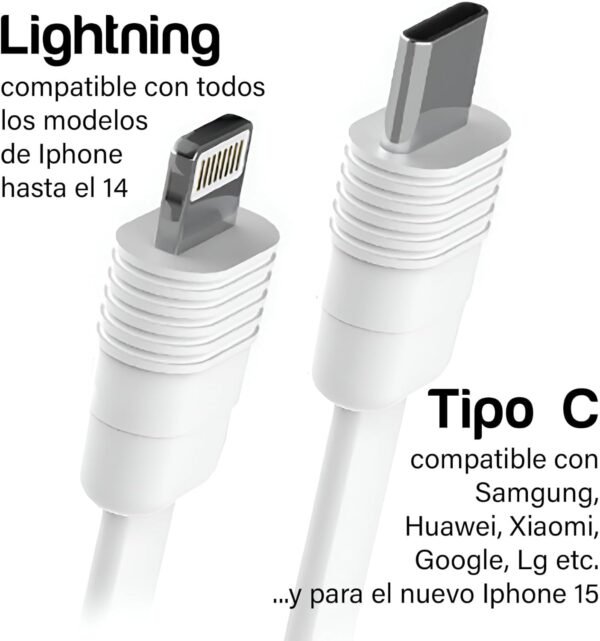 CARGADOR ULTRA RAPIDO 20W ENROLLABLE PARA IPHONE 14 Y ANTERIORES LIGHTNING - Imagen 3