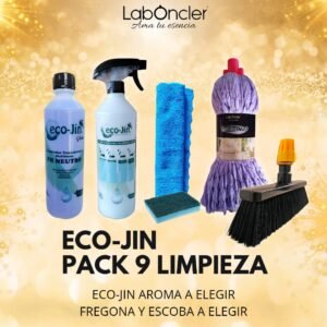 PACK 9 LIMPIEZA ECO-JIN (ELEGIR)+DIFUSOR+FREGONA (ELEGIR)+ESCOBA (ELEGIR)+BAYETA MICROFIBRA+ESTOPAJO CON ESPONJA