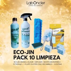 PACK 10 LIMPIEZA ECO-JIN GLOW+DIFUSOR+ FUFFLY+10 RECAMBIOS EXTRAS FUFFLY+BAYETA MICROFIBRA+ESTROPAJO CON ESPONJA